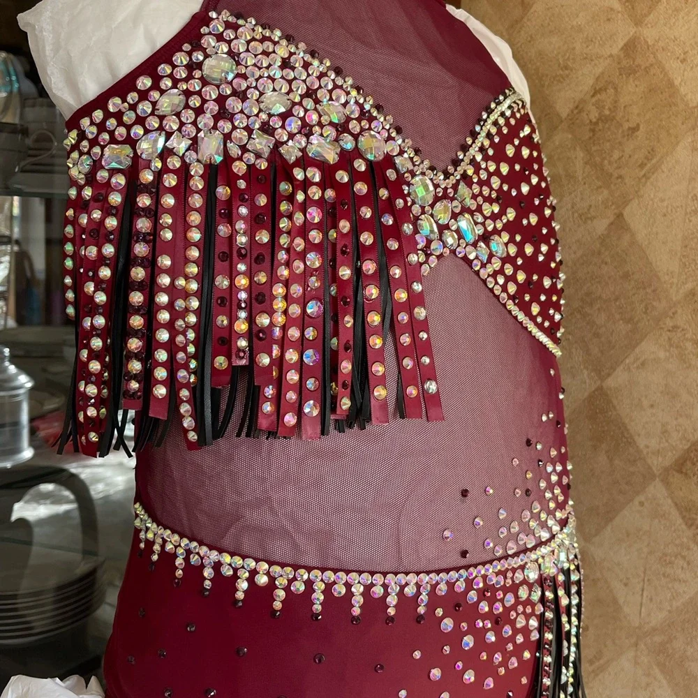 Dance Costume Semi Custom Bryn•Lavinia Base size Adult L, Burgundy